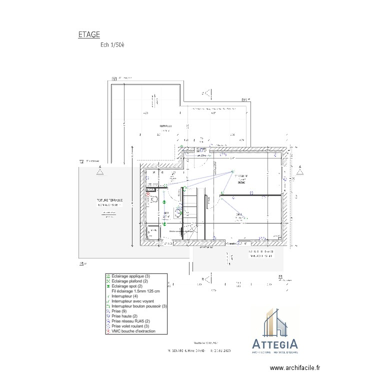 Plan électrique R+1 Benard David. Plan de 0 pièce et 0 m2