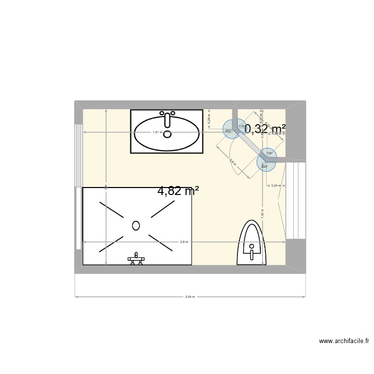 Salle de Bain. Plan de 2 pièces et 5 m2