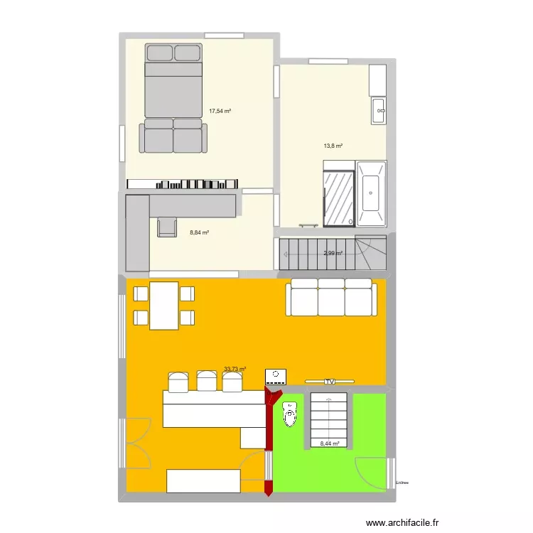 maison bi. Plan de 7 Pièces et 85 m²