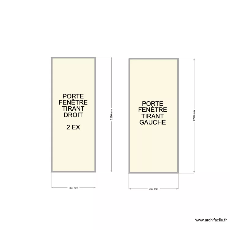 PORTE-FEN&Ecirc;TRES CHAMBRE 2,3 ET 4. Plan de 2  et 4 m²