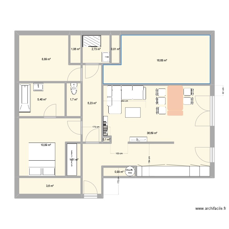 sejour v0. Plan de 14 pièces et 96 m2