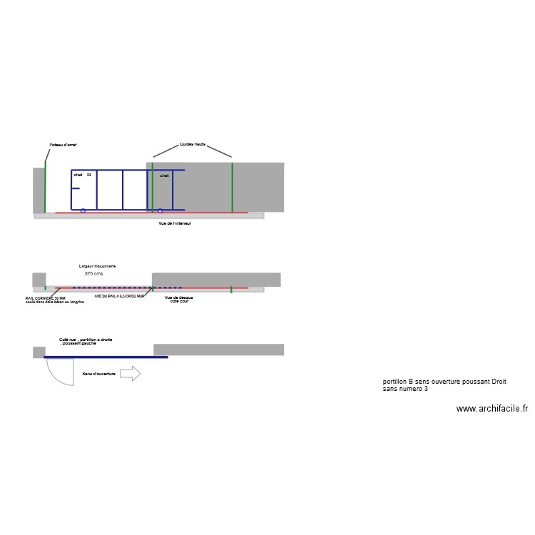 plan pose rail maçonnerie 3m75. Plan de 0 pièce et 0 m2