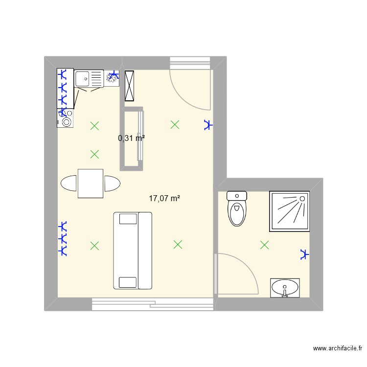 un plan a moi. Plan de 2 pièces et 17 m2