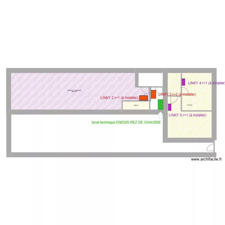ENEDIS RDC. Plan de 3 pièces et 101 m²