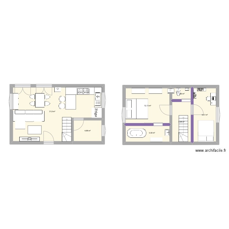 étage1. Plan de 7 pièces et 71 m2