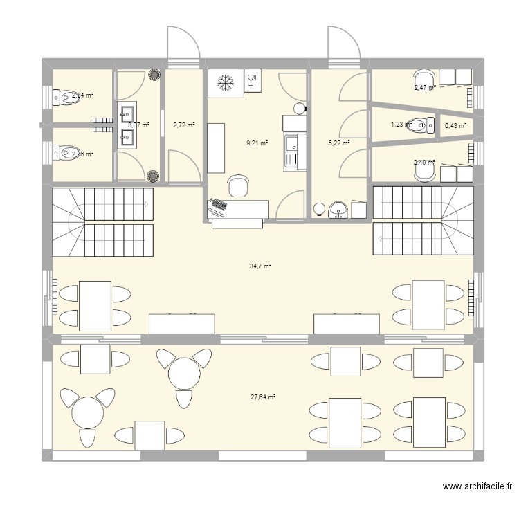 restoma. Plan de 16 pièces et 161 m2