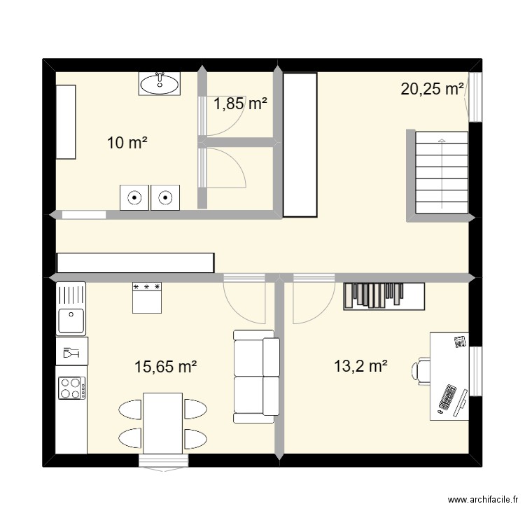etage. Plan de 5 pièces et 61 m2