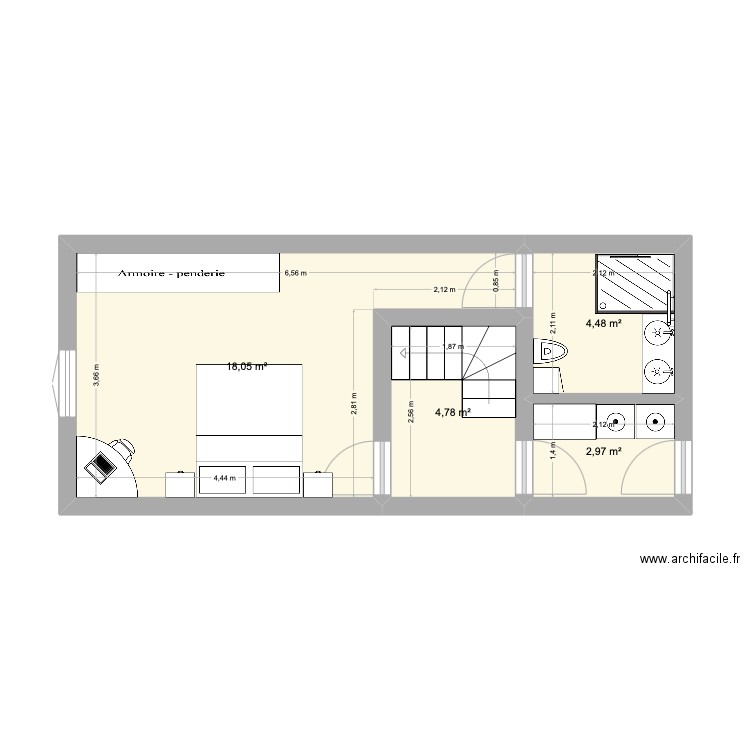 Suite parentale. Plan de 4 pièces et 30 m2