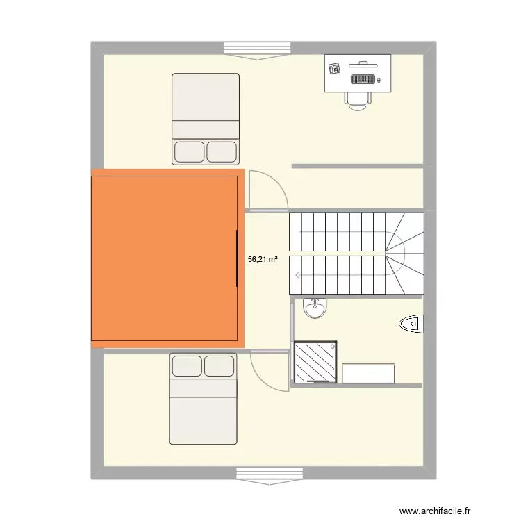 N+1. Plan de 1 Pièce et 56 m² N+1. Plan de 1 Pièce et 56 m²
