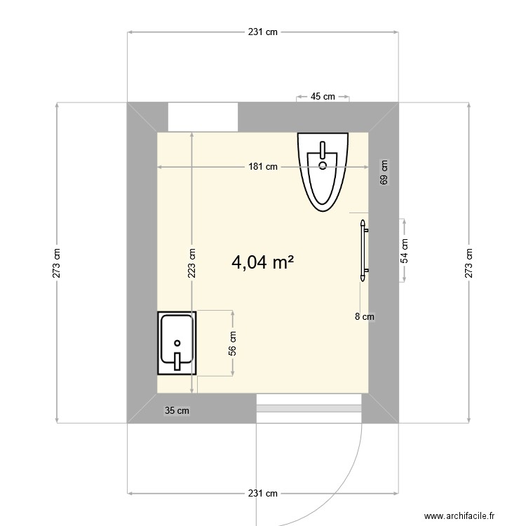 plan wc. Plan de 1 pièce et 4 m2