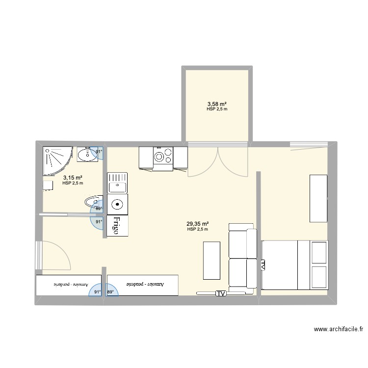 la grande motte mamie. Plan de 3 pièces et 36 m2