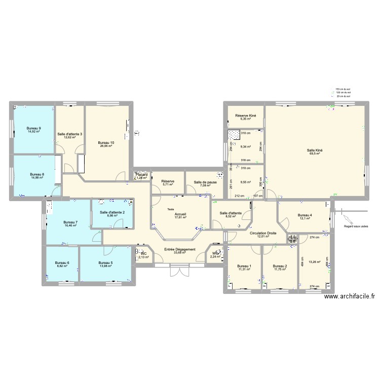 Plan initial Lot électricité. Plan de 26 pièces et 351 m2