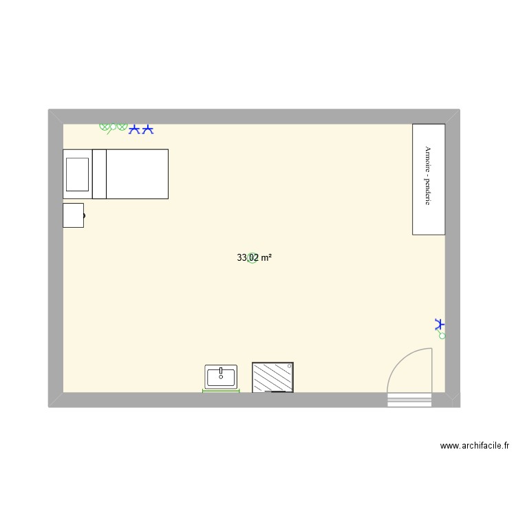 ma chambre. Plan de 1 pièce et 33 m2