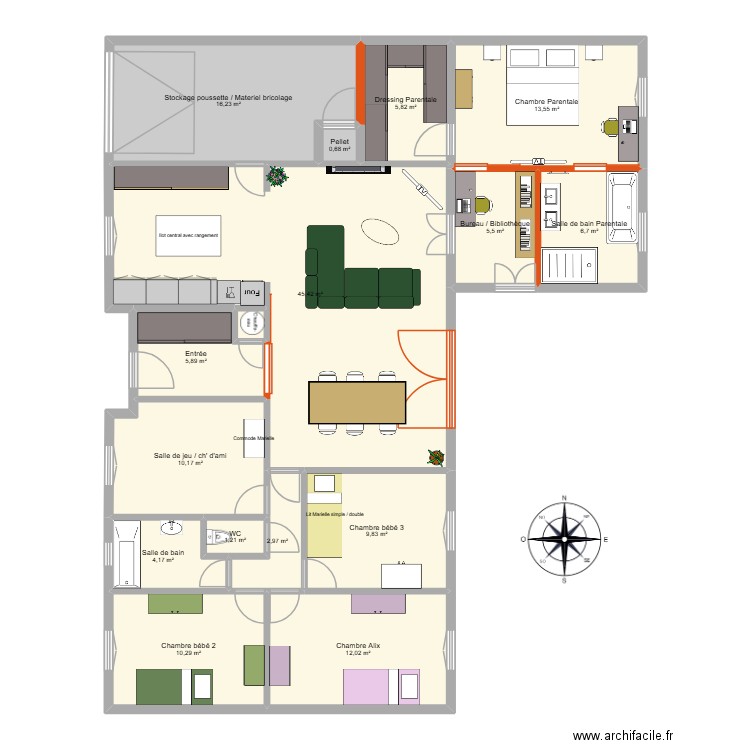 Evin Malmaison. Plan de 16 pièces et 151 m2