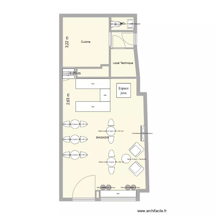 Local chez poupou Amenager. Plan de 7  et 57 m²