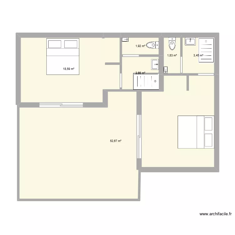 Gîte 2 chambres en L. Plan de 6 et 82 m² Gîte 2 chambres en L. Plan de 6 et 82 m²