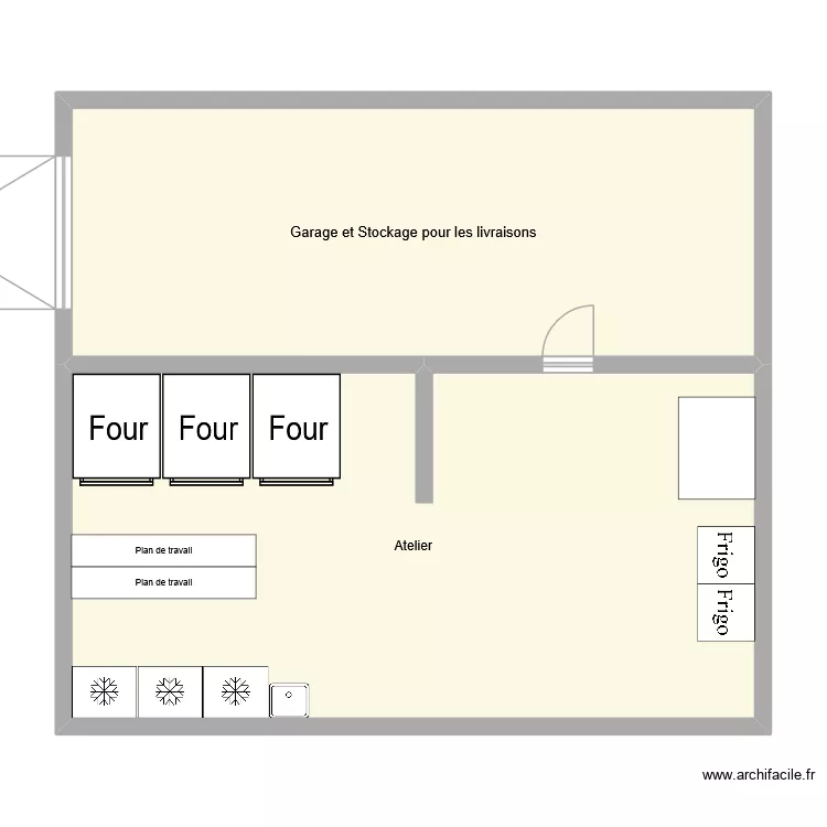 Atelier boulangerie. Plan de 2  et 99 m²
