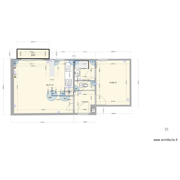 T2 Vauréal x pièces. Plan de 4 pièces et 40 m2