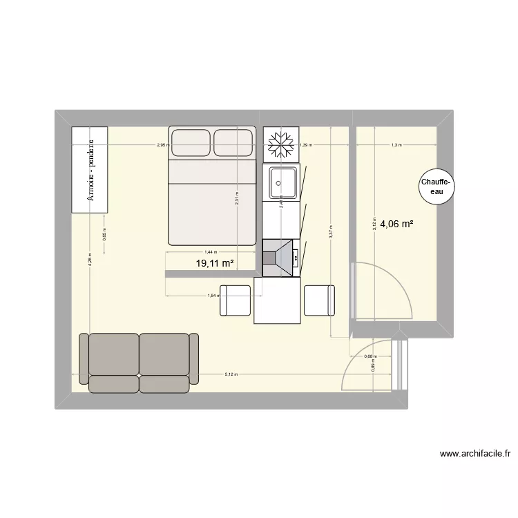 Scionzier Studio Morat 1er fond gauche Ameublement 2. Plan de 2 Pièces et 23 m² Scionzier Studio Morat 1er fond gauche Ameublement 2. Plan de 2 Pièces et 23 m²