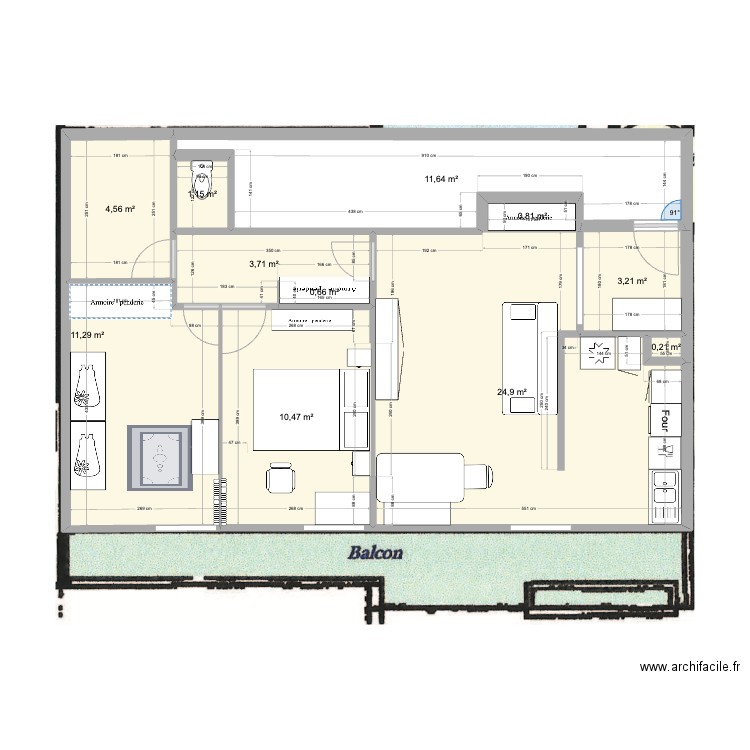 Extra Chambre v3. Plan de 11 pièces et 73 m2