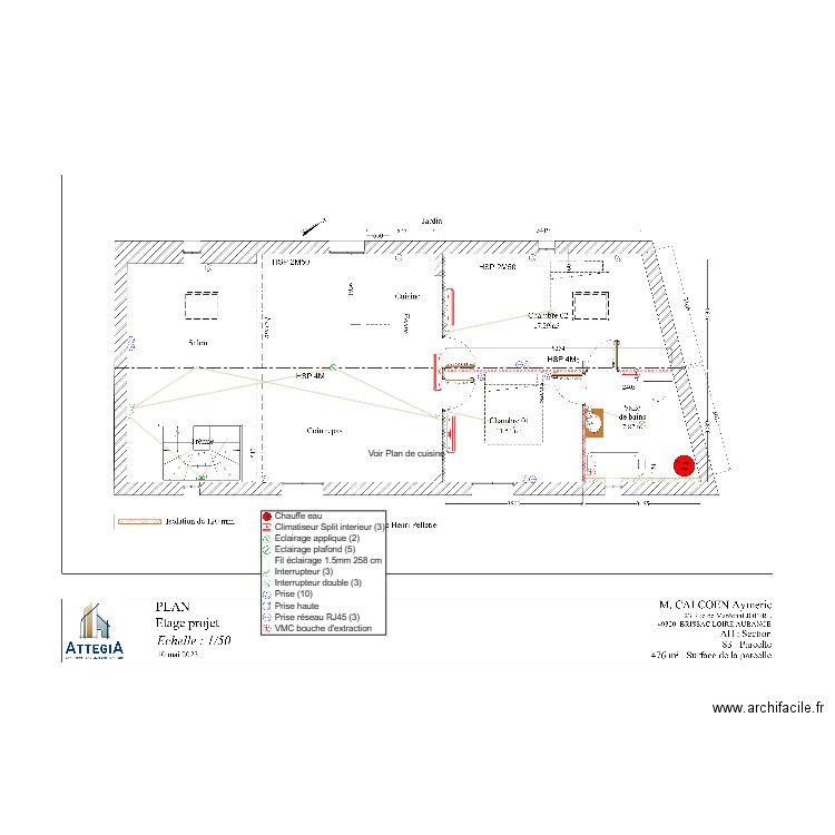 Plan Electrique R+1 Calcoen. Plan de 0 pièce et 0 m2