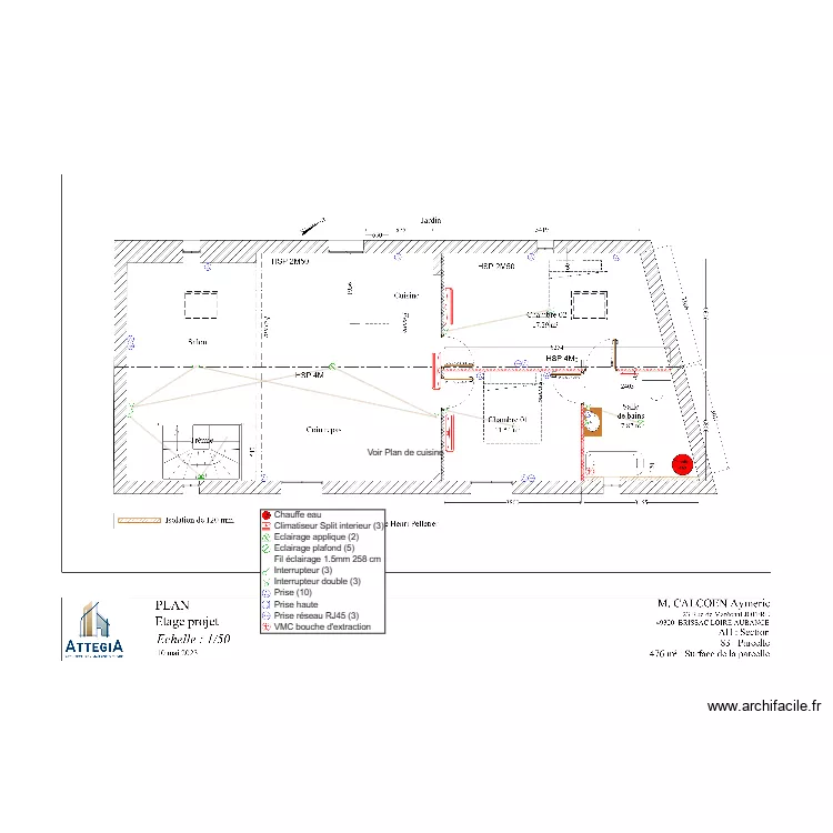 Plan Electrique R+1 Calcoen. Plan de Plan Electrique R+1 Calcoen. Plan de