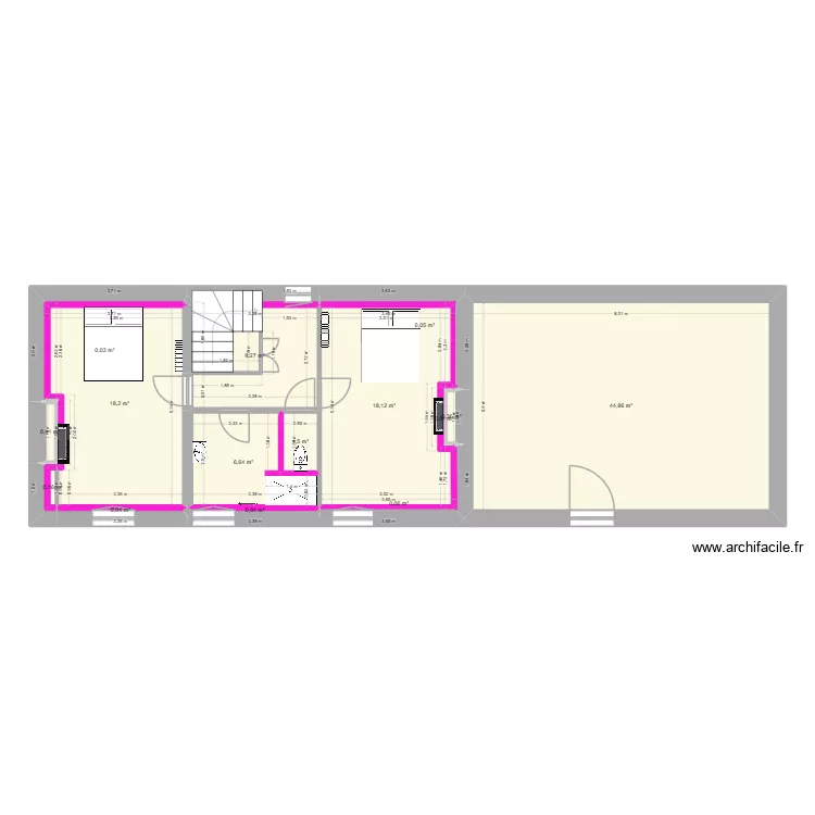 Noyers 65 Etage apr&egrave;s travaux 2. Plan de 15  et 100 m²