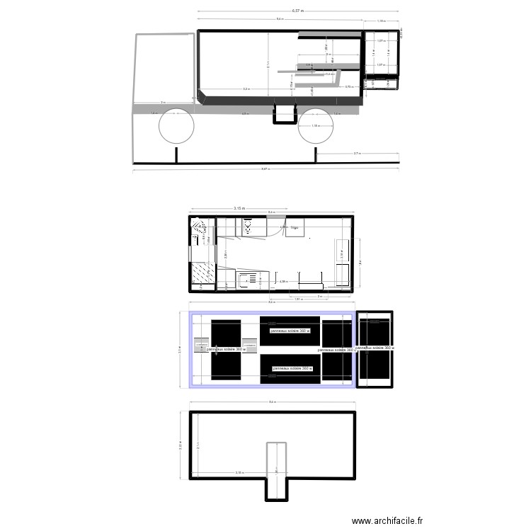 cellule lit relevable male arrière 3. Plan de 8 pièces et 45 m2