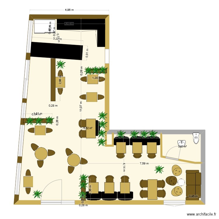 stef 2. Plan de 2 pièces et 80 m2