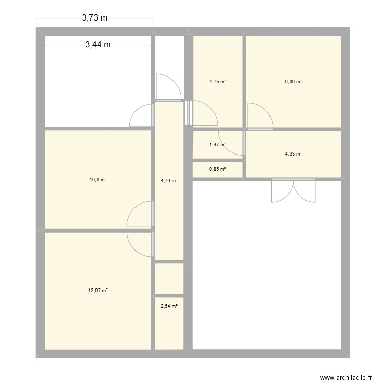 Saint Hubery. Plan de 9 pièces et 52 m2