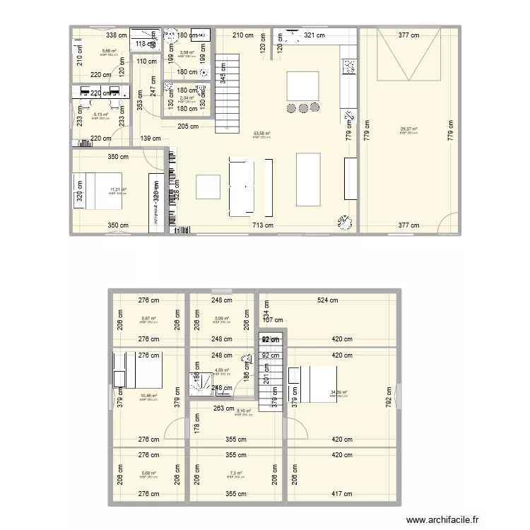 Maison 1 etage 82m2 acces local technique couloire. Plan de 