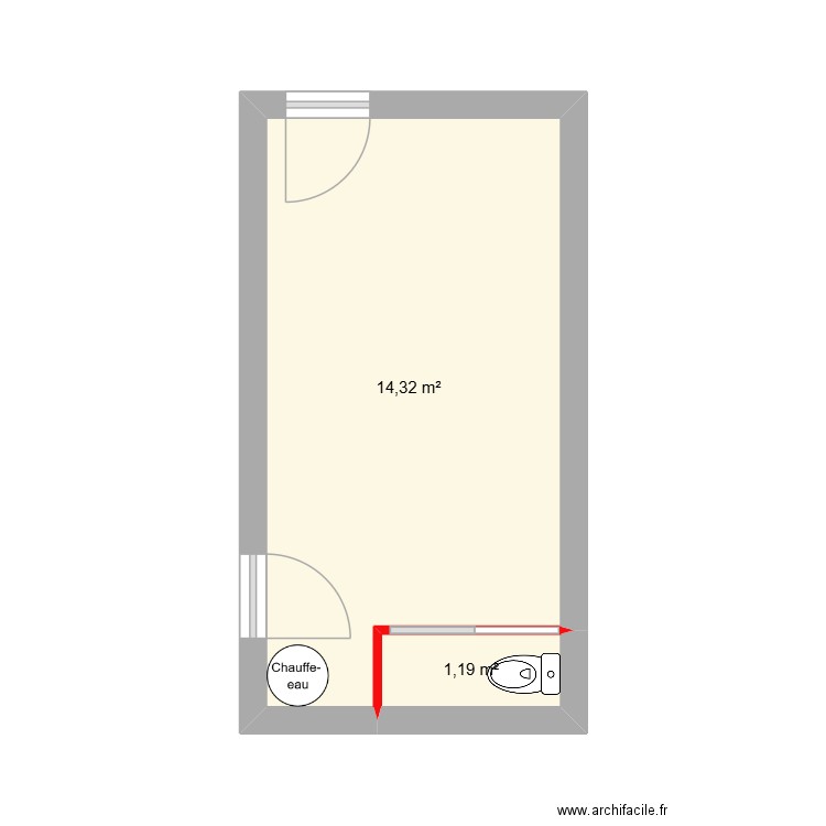 entrée buanderie cedric. Plan de 2 pièces et 16 m2