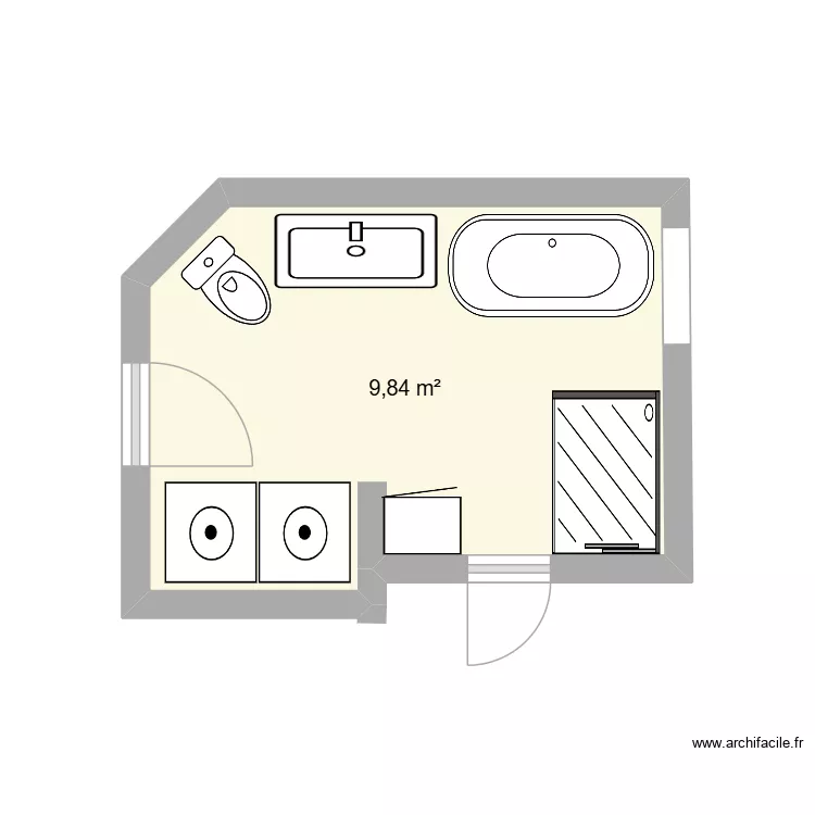 salle de bain. Plan de 1  et 10 m²