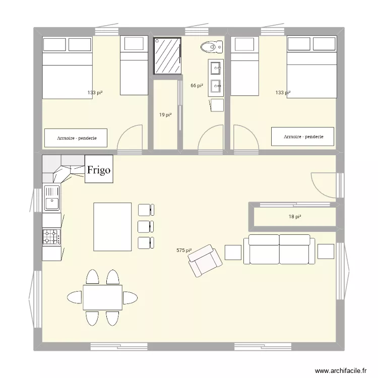 Chalet 3. Plan de 6 pièces et 88 m²