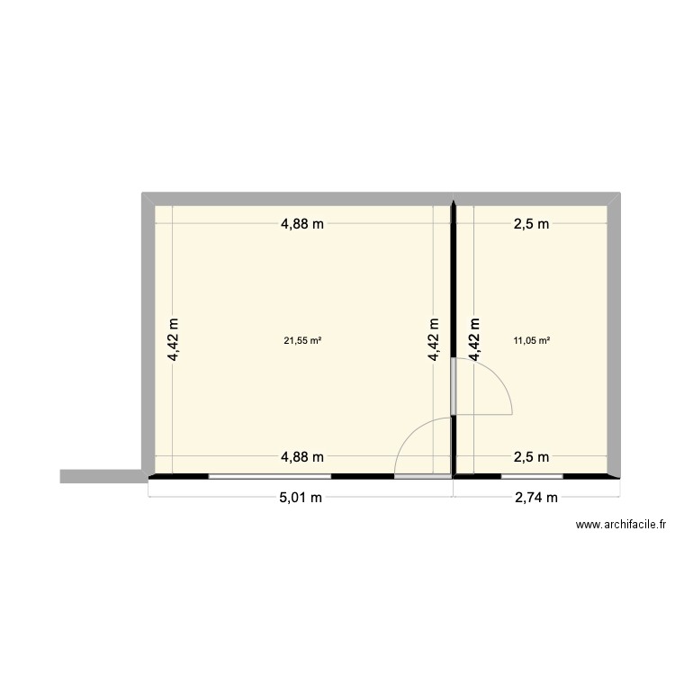LOCAL AUDIOVISUEL SASSY. Plan de 2 pièces et 33 m2