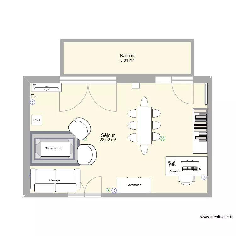 S&eacute;jour H1. Plan de 2  et 34 m²