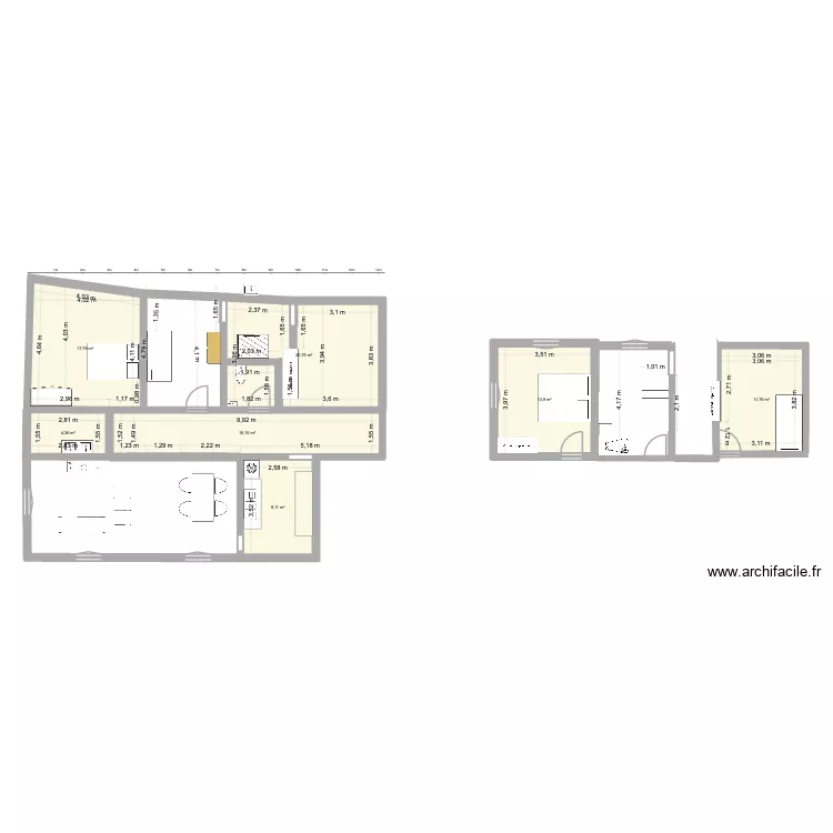 appartement 3. Plan de 7  et 93 m²