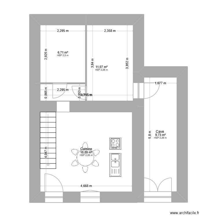 Maison. Plan de 4 pièces et 46 m2