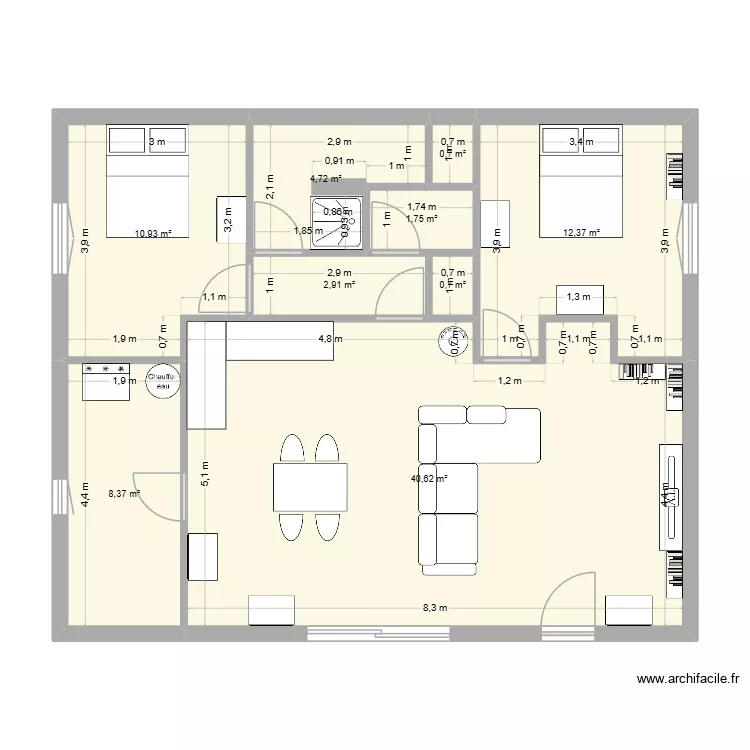 2 ch carré. Plan de 2 ch carré. Plan de
