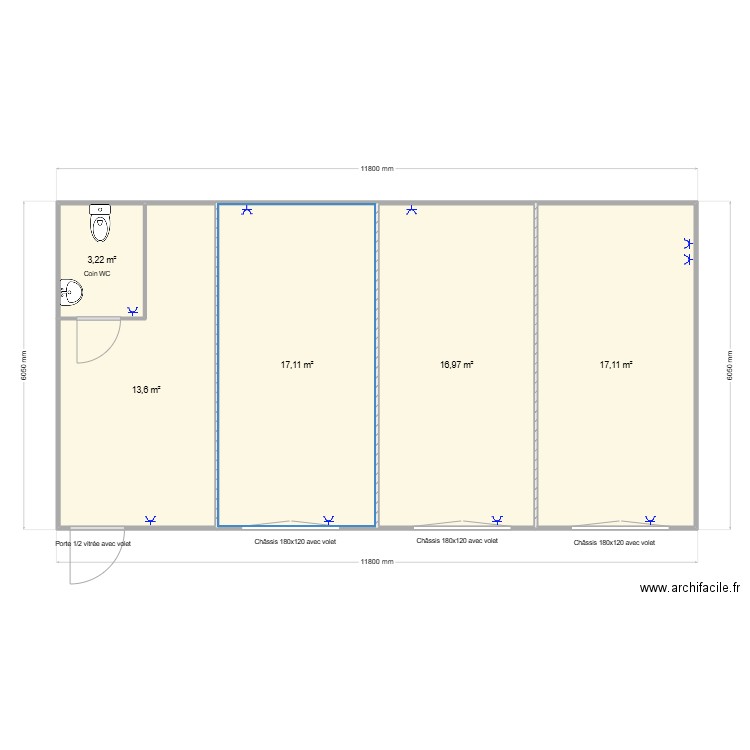 Plan pour Et pourquoi pas chez vous srl. Plan de 5 pièces et 68 m2
