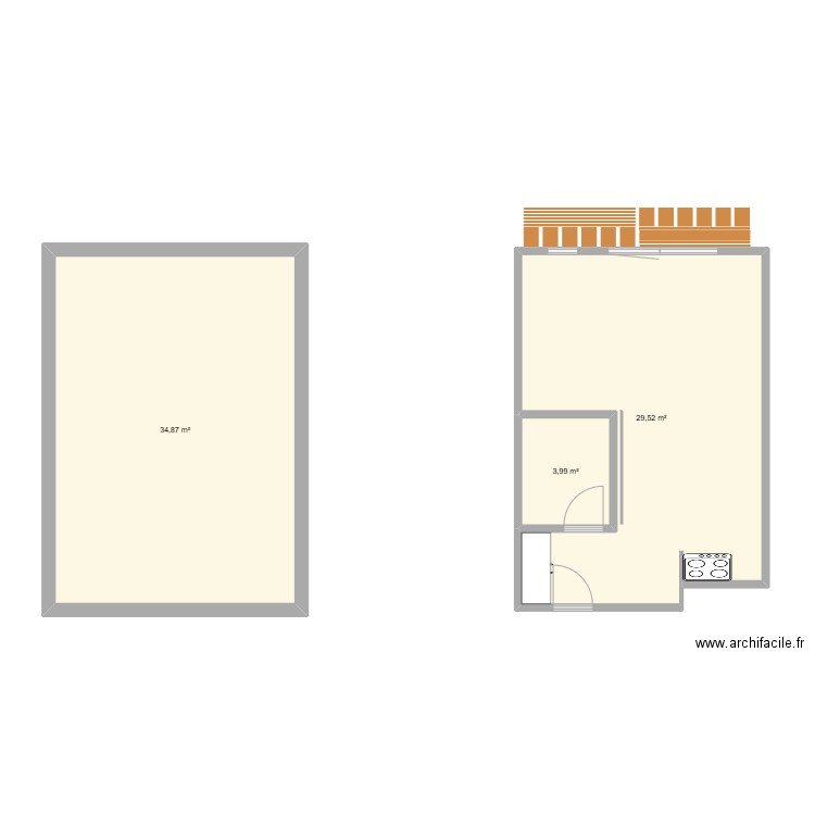 l;,!. Plan de 3 pièces et 68 m2