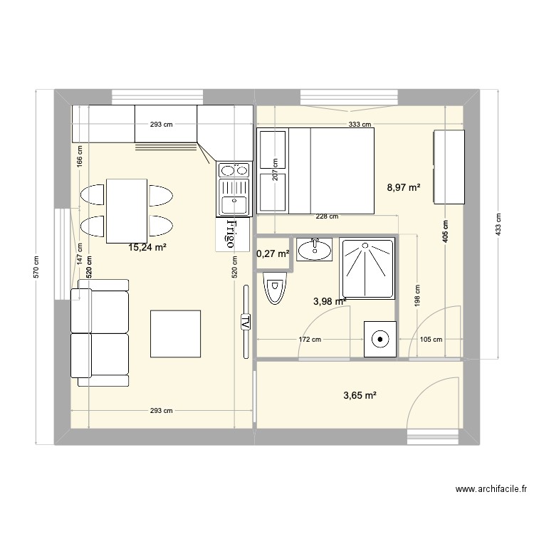 STUDIO 32M2. Plan de 5 pièces et 33 m2