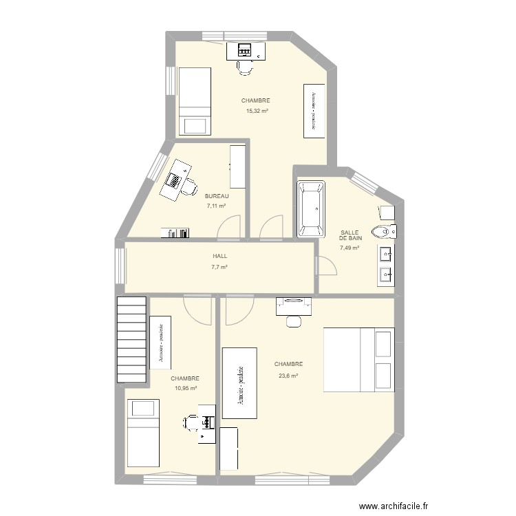 ETAGE HAMBURSIN. Plan de 7 pièces et 74 m2