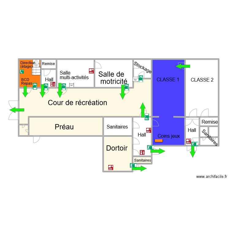 Ruminghem maternelle. Plan de 16 pièces et 178 m2