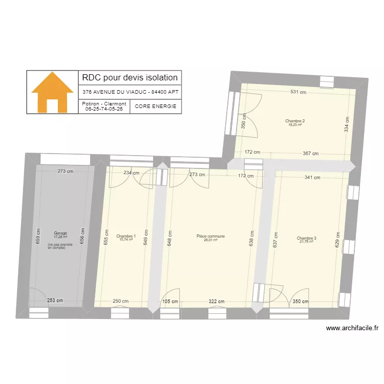 RDC pour devis isolation. Plan de 