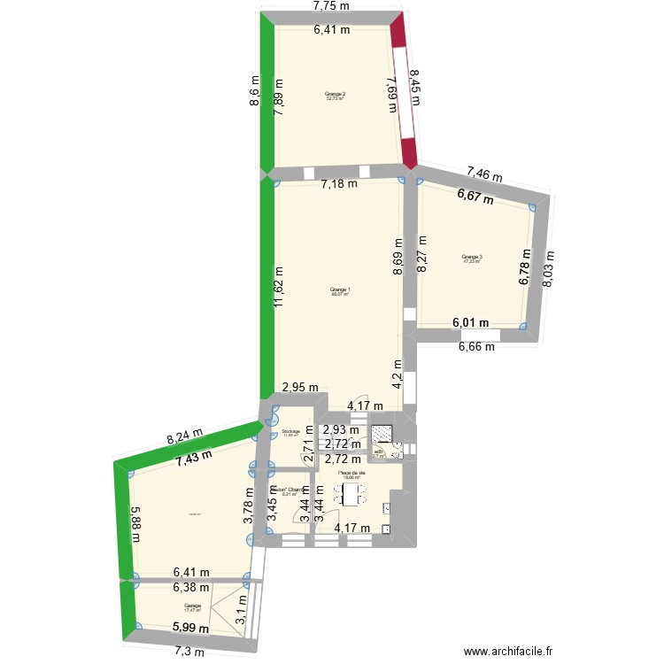 RDC maconnerie. Plan de 11 pièces et 295 m2