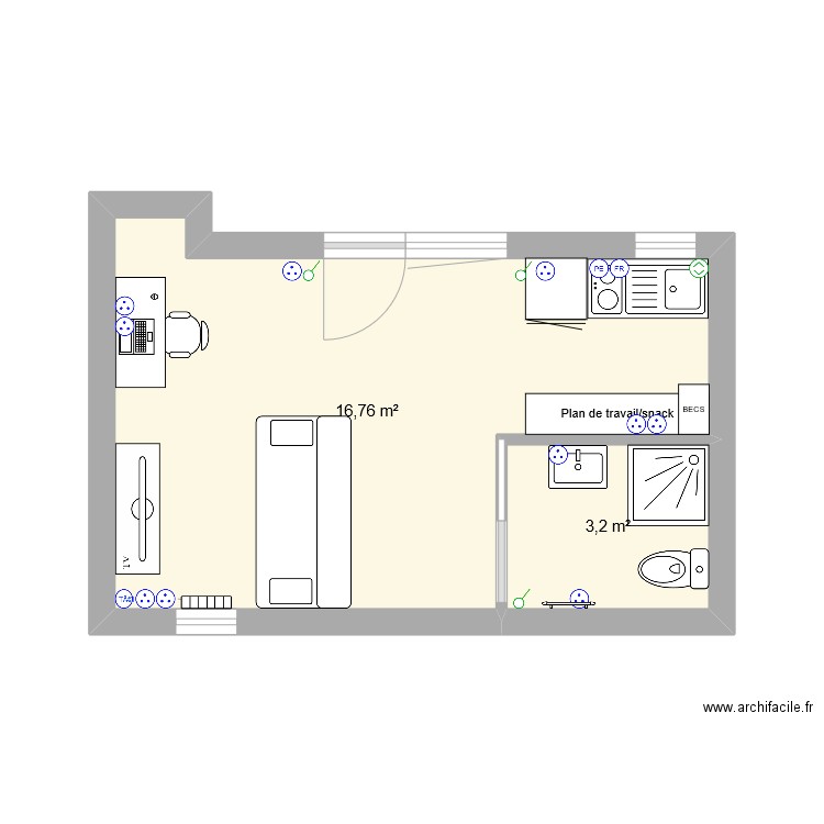 Bat 2 R+1. Plan de 24 pièces et 188 m2