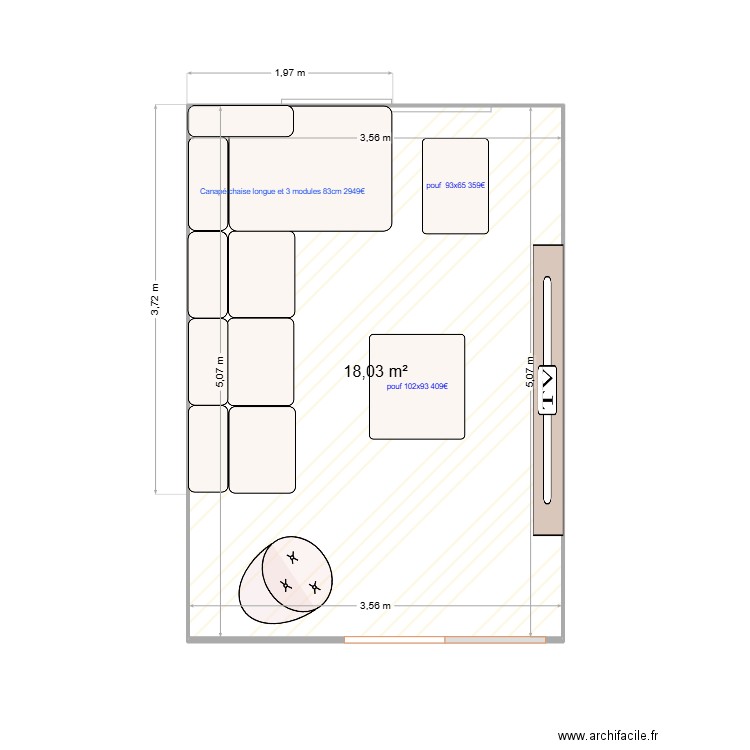 MAQUET. Plan de 1 pièce et 18 m2