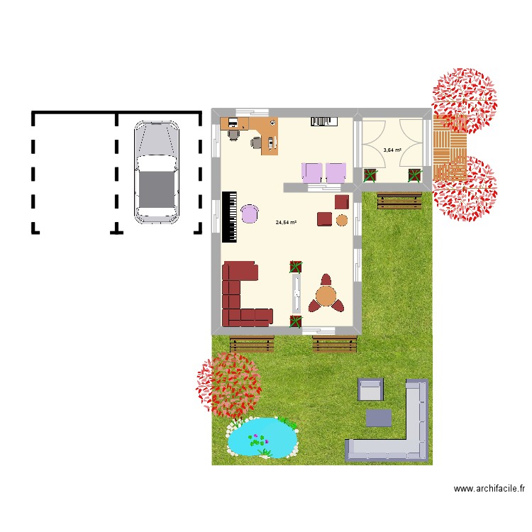 Entrée Ehpad. Plan de 2 pièces et 28 m2