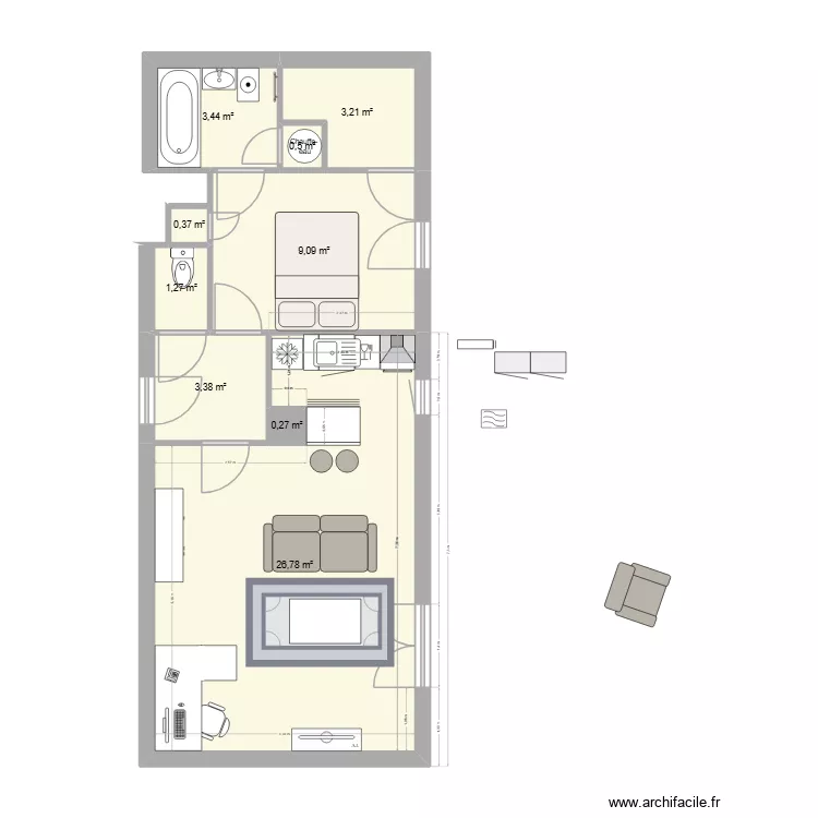 Appart Ya. Plan de 9  et 48 m²